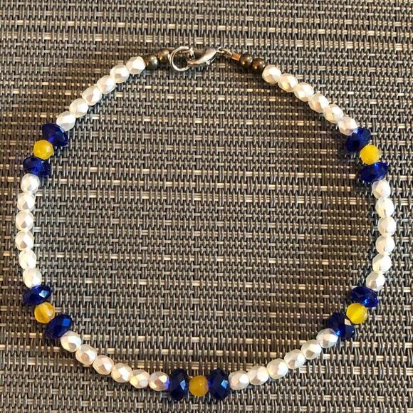 White, Blue and Yellow Handmade Ankle Bracelet - Picture 5 of 8